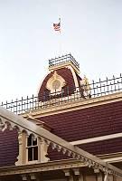 Flagpole on Disneyland's City Hall as seen from the patio